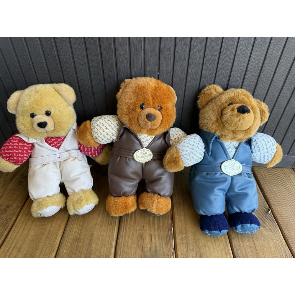 3 Vintage TCB Elvis Presley Musical Plush Bears 15" Leather Outfits